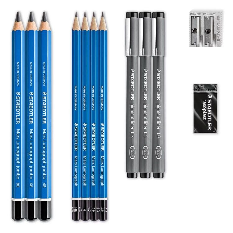 Produktbild: STAEDTLER Zeichenbleistift Mars&reg; Lumograph&reg; Zeichen Set + Pigment Liner