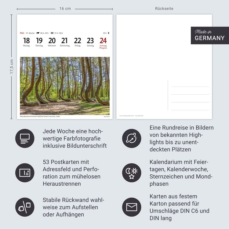 Produktbild: Traumziele Sehnsuchtskalender 2026 - Wochenkalender mit 53 Postkarten