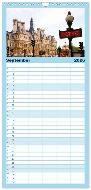 Produktbild: Familienplaner 2026 - Paris mit 5 Spalten (Wandkalender, 21 x 45 cm) CALVENDO