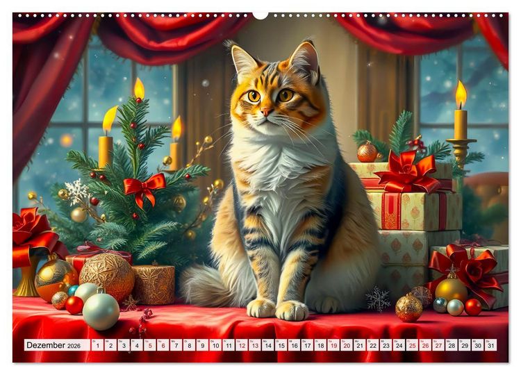 Produktbild: Klassische Katzenportr&auml;ts - Katzen in opulenten Stillleben (Wandkalender 2026 DIN A2 quer), CALVENDO Monatskalender