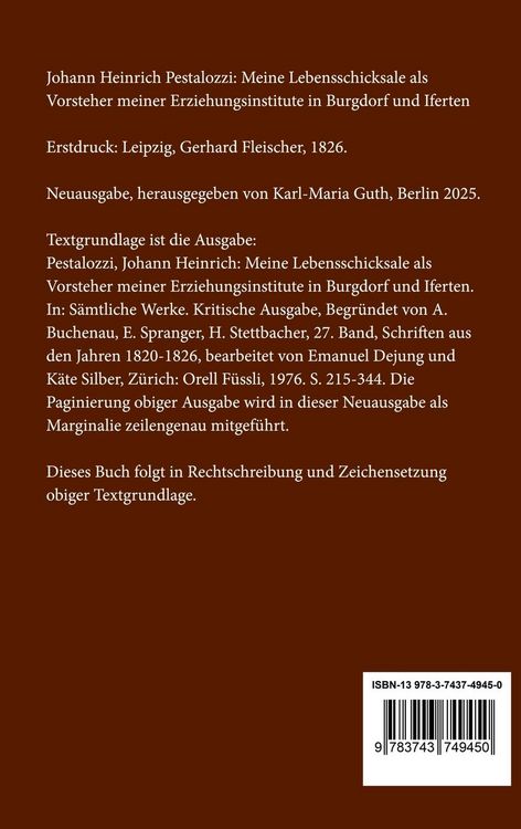 Produktbild: Meine Lebensschicksale als Vorsteher meiner Erziehungsinstitute in Burgdorf und Iferten