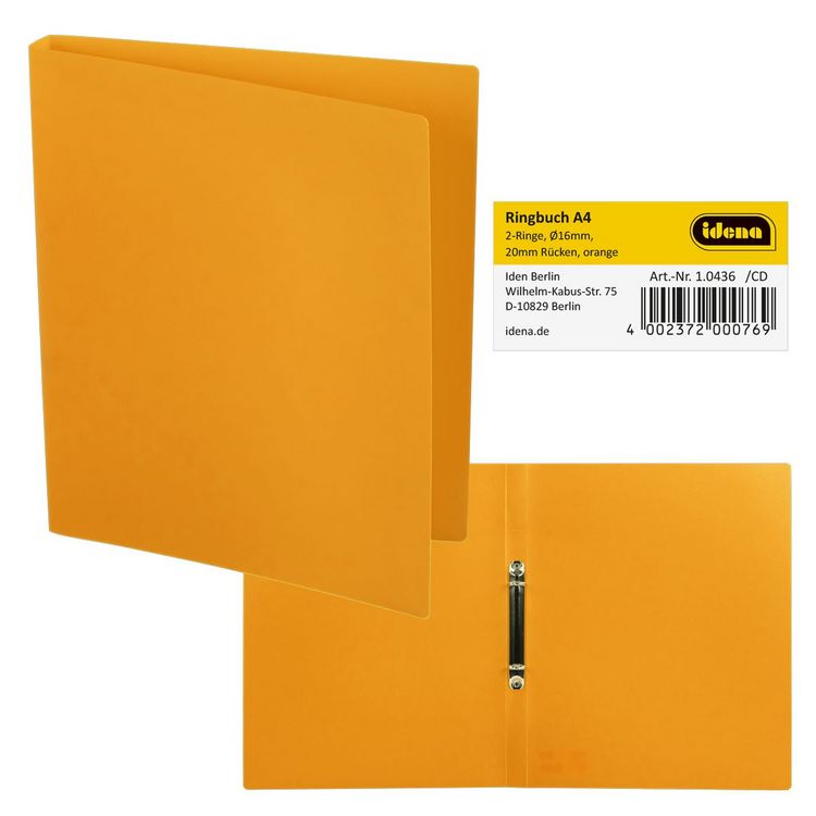 Produktbild: Idena Ringbuch aus Kunststoff 2 Ringe orange DIN A4 R&uuml;ckenbreite 2cm