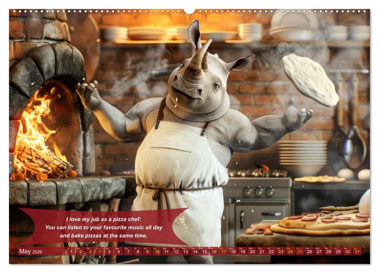 Produktbild: Funny charming animals as pizza chef (High Quality Premium Wall Calendar 2026 DIN A2 landscape),CALVENDO 12 Month Wall Calendar