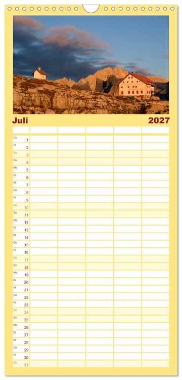 Produktbild: Familienplaner 2027 - Leuchtende Dolomiten mit 5 Spalten (Wandkalender, 21 x 45 cm) CALVENDO