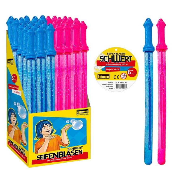 Produktbild: Idena Seifenblasenschwert inkl. Seifenblasenfl&uuml;ssigkeit 60cm 2fach sortiert
