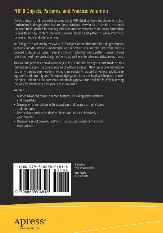 Produktbild: PHP 8 Objects, Patterns, and Practice: Volume 1