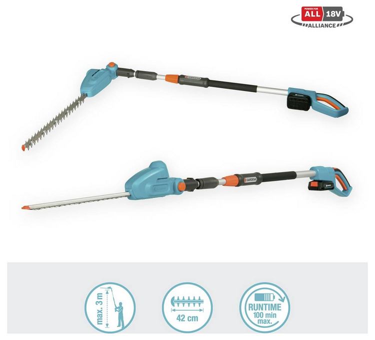 Produktbild: GARDENA GARDENA Akku-Teleskop-Heckenschere THS 42/18V P4A Ready-To-Use Set Akku Teleskop-Heckenschere inkl. Akku, inkl. Ladeger&auml;t 18 V Li-Ion