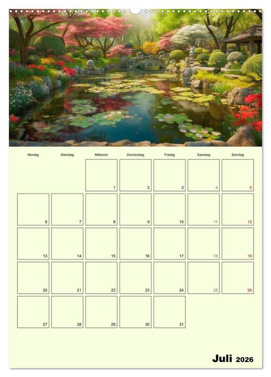 Produktbild: Im japanischen Garten. Zauberhafte Illustrationen (hochwertiger Premium Wandkalender 2026 DIN A2 hoch), Kunstdruck in Hochglanz