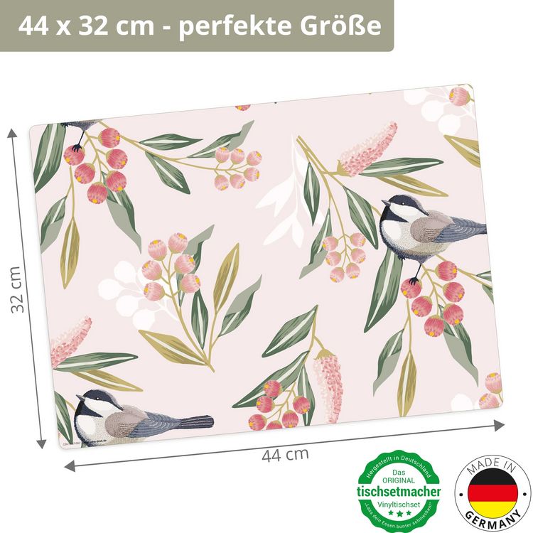 Produktbild: Tischsetmacher Tischsets Meisen mit Beeren, aus hochwertigem Vinyl (4 St&uuml;ck), 44 x 32 cm