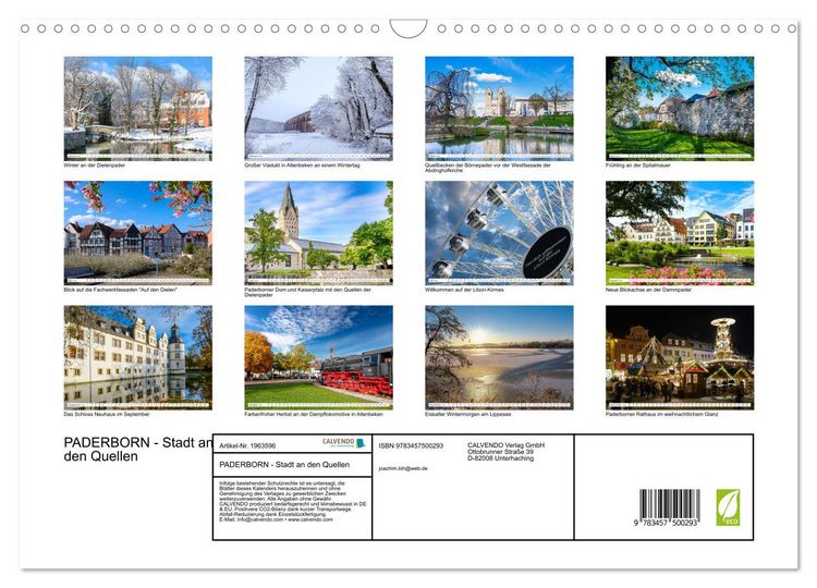 Produktbild: PADERBORN - Stadt an den Quellen (Wandkalender 2026 DIN A3 quer), CALVENDO Monatskalender
