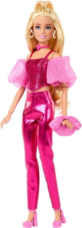 Produktbild: Barbie Deluxe Style-Modepuppe #5 in rosafarbenem Metallic-Outfit mit Korsett-Top und Accessoires, blond