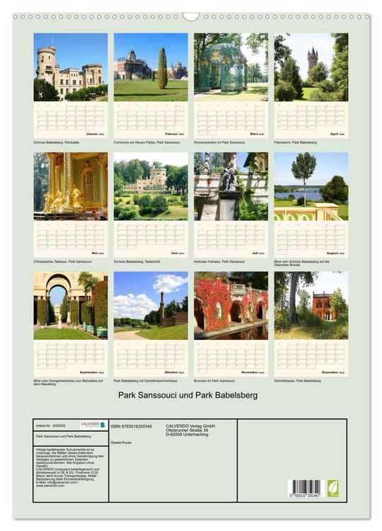 Produktbild: Park Sanssouci und Park Babelsberg (Wandkalender 2026 DIN A2 hoch), CALVENDO Monatskalender