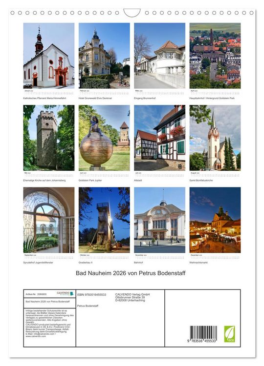 Produktbild: Bad Nauheim 2026 von Petrus Bodenstaff (Wandkalender 2026 DIN A3 hoch), CALVENDO Monatskalender
