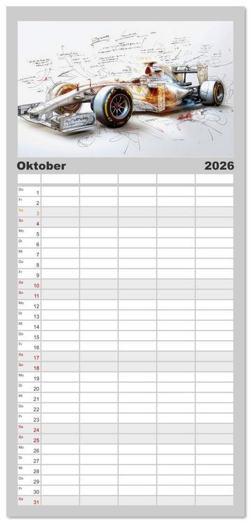 Produktbild: Familienplaner 2026 - Rennwagen - Design Studien mit 5 Spalten (Wandkalender, 21 x 45 cm) CALVENDO