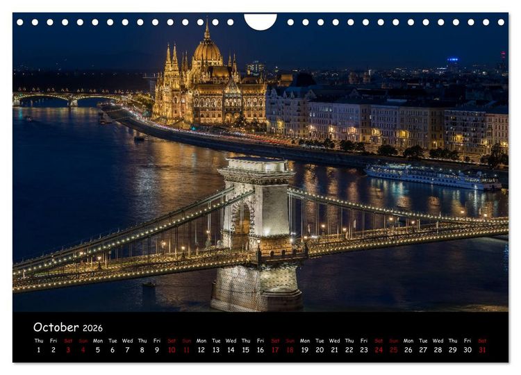Produktbild: Danube River Nightlights (Wall Calendar 2026 DIN A4 landscape), CALVENDO 12 Month Wall Calendar