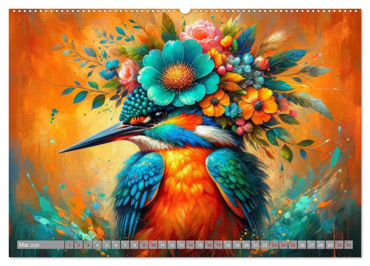 Produktbild: Blumige Vogelportr&auml;ts (hochwertiger Premium Wandkalender 2026 DIN A2 quer), Kunstdruck in Hochglanz
