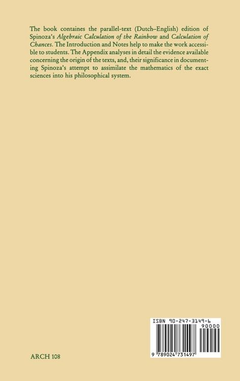 Produktbild: Spinoza&rsquo;s Algebraic Calculation of the Rainbow & Calculation of Chances
