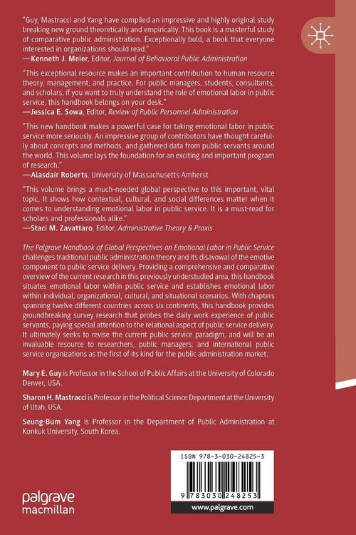 Produktbild: The Palgrave Handbook of Global Perspectives on Emotional Labor in Public Service