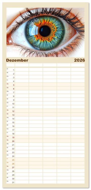 Produktbild: Familienplaner 2026 - Iris Kunstkalender - Die faszinierende Welt der magischen Augen mit 5 Spalten (Wandkalender, 21 x 45 cm) CALVENDO