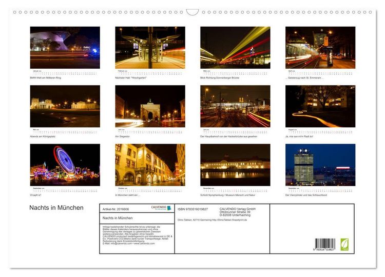 Produktbild: Nachts in M&uuml;nchen (Wandkalender 2026 DIN A2 quer), CALVENDO Monatskalender