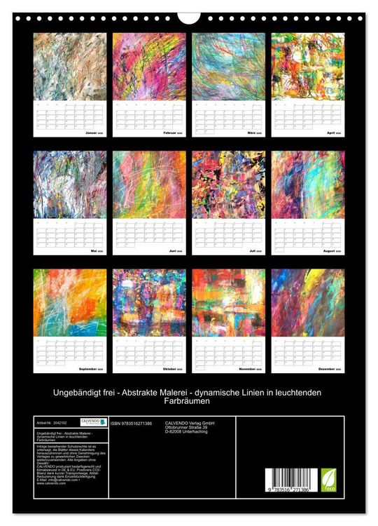 Produktbild: Ungeb&auml;ndigt frei - Abstrakte Malerei - dynamische Linien in leuchtenden Farbr&auml;umen (Wandkalender 2026 DIN A3 hoch), CALVENDO Monatskalender