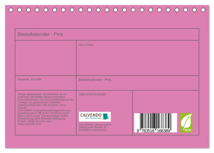 Produktbild: Bastelkalender - Pink (Tischkalender 2026 DIN A5 quer), CALVENDO Monatskalender