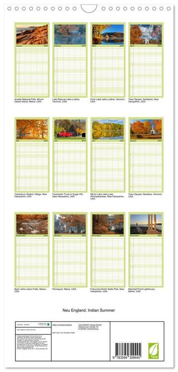 Produktbild: Familienplaner 2027 - Neu England, Indian Summer mit 5 Spalten (Wandkalender, 21 x 45 cm) CALVENDO