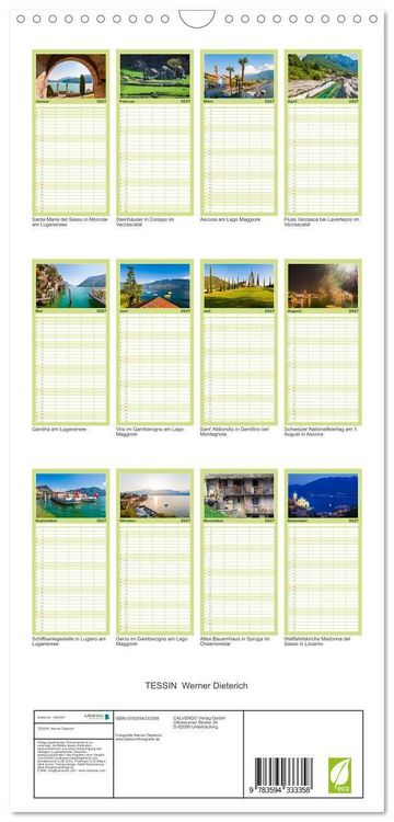 Produktbild: Familienplaner 2027 - TESSIN Werner Dieterich mit 5 Spalten (Wandkalender, 21 x 45 cm) CALVENDO