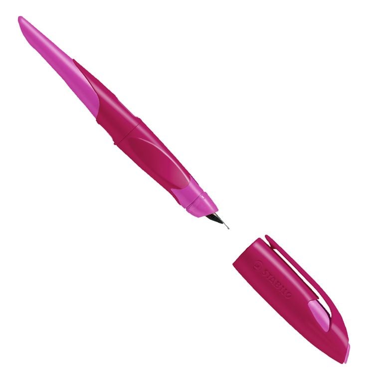 Produktbild: STABILO Ergonomischer Schulf&uuml;ller f&uuml;r Linksh&auml;nder mit Anf&auml;nger-Feder A -   EASYbirdy in beere/pink - Einzelstift - inklusive Patrone
