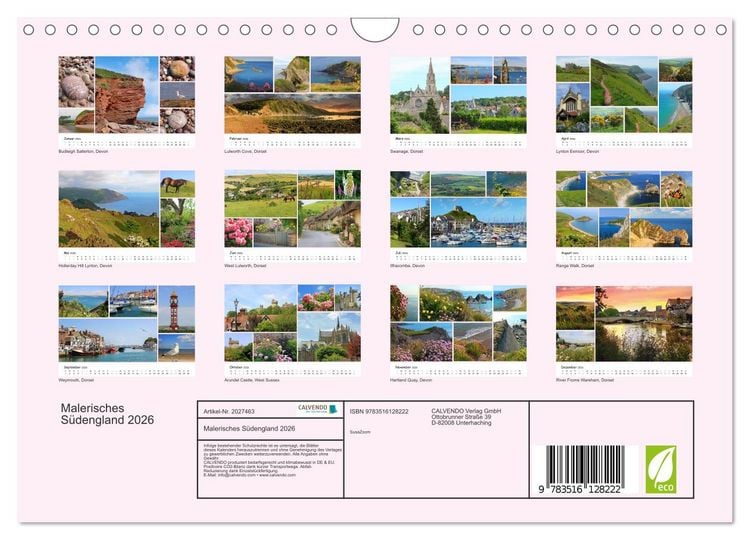 Produktbild: Malerisches S&uuml;dengland 2026 (Wandkalender 2026 DIN A4 quer), CALVENDO Monatskalender