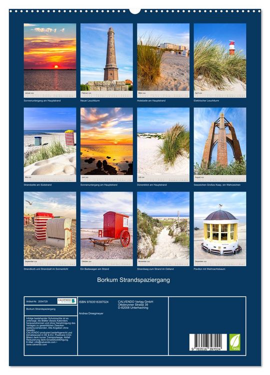Produktbild: Borkum Strandspaziergang (hochwertiger Premium Wandkalender 2026 DIN A2 hoch), Kunstdruck in Hochglanz