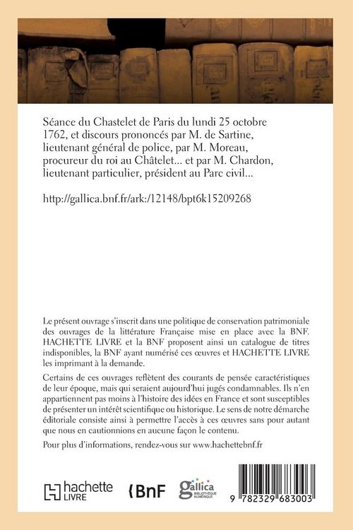 Produktbild: Discours, S&eacute;ance du Chastelet de Paris, 25 octobre 1762