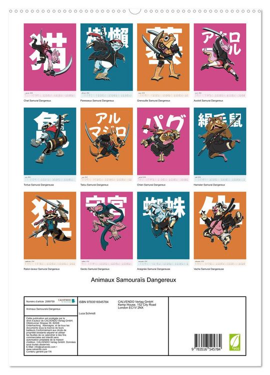 Produktbild: Animaux Samoura&iuml;s Dangereux (Calendrier mural 2026 DIN A2 horizontal) calendrier de bureau