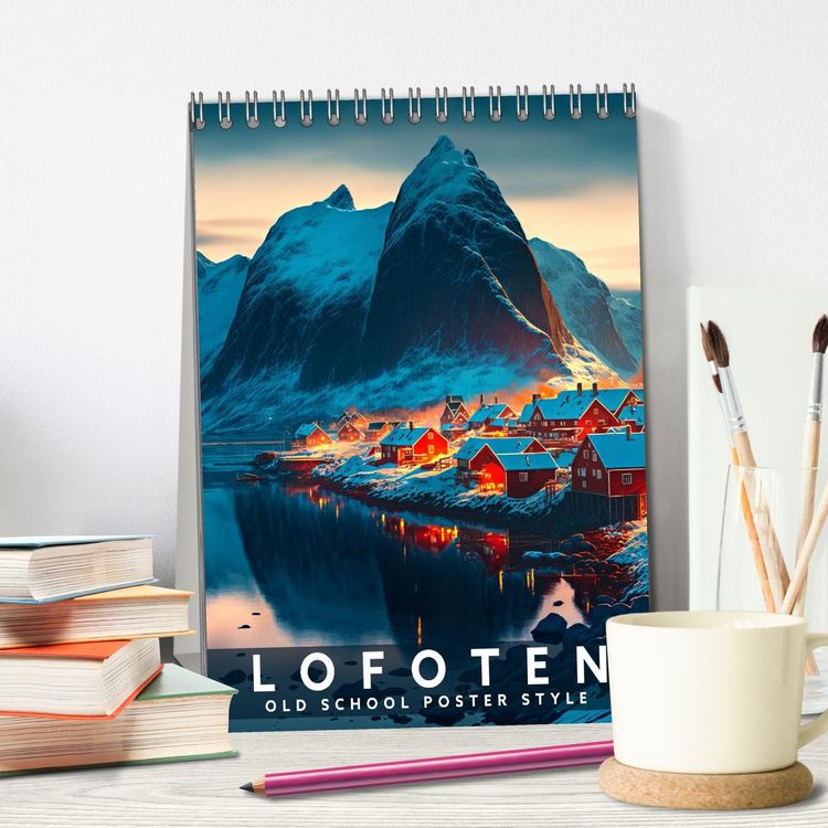 Produktbild: Lofoten - Old School Poster Style (Tischkalender 2026 DIN A5 hoch), CALVENDO Monatskalender
