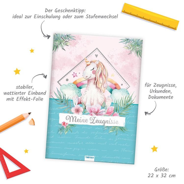 Produktbild: Tr&ouml;tsch Zeugnismappe A4 wattiert Einhorn