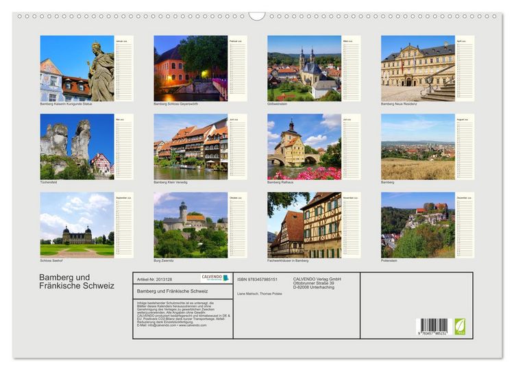 Produktbild: Bamberg und Fr&auml;nkische Schweiz (Wandkalender 2026 DIN A2 quer), CALVENDO Monatskalender