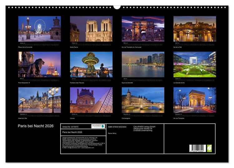 Produktbild: Paris bei Nacht 2026 (Wandkalender 2026 DIN A2 quer), CALVENDO Monatskalender