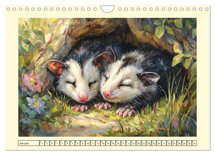 Produktbild: Opossums. Faszinierende Beutelratten in &Ouml;loptik (Wandkalender 2026 DIN A4 quer), CALVENDO Monatskalender
