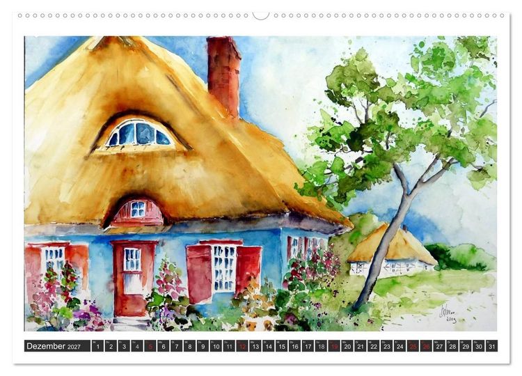 Produktbild: Aquarelle - Fischland-Dar&szlig; (hochwertiger Premium Wandkalender 2027 DIN A2 quer), Kunstdruck in Hochglanz