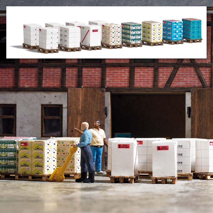 Produktbild: Busch 1812 H0 12 Paletten mit Kartons Bausatz