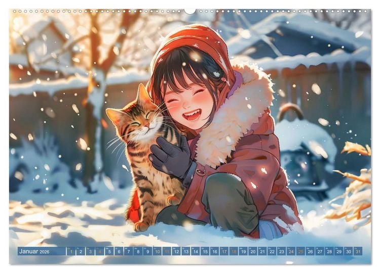 Produktbild: Tierische Anime-Freunde - Fr&ouml;hliche Streifz&uuml;ge mit Hund und Katze (Wandkalender 2026 DIN A2 quer), CALVENDO Monatskalender