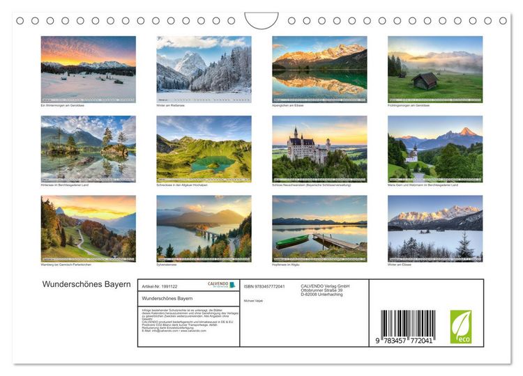Produktbild: Wundersch&ouml;nes Bayern (Wandkalender 2026 DIN A4 quer), CALVENDO Monatskalender