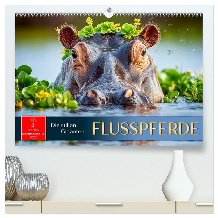 Produktbild: Flusspferde - die stillen Giganten (hochwertiger Premium Wandkalender 2026 DIN A2 quer), Kunstdruck in Hochglanz