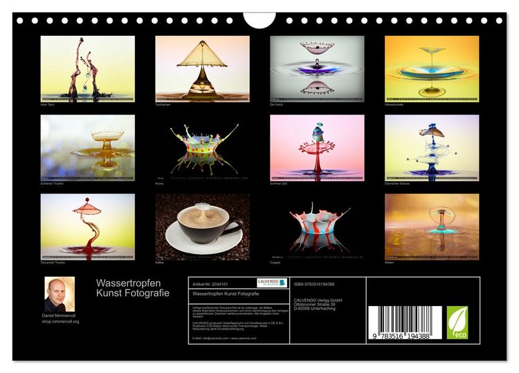 Produktbild: Wassertropfen Kunst Fotografie (Wandkalender 2026 DIN A4 quer), CALVENDO Monatskalender