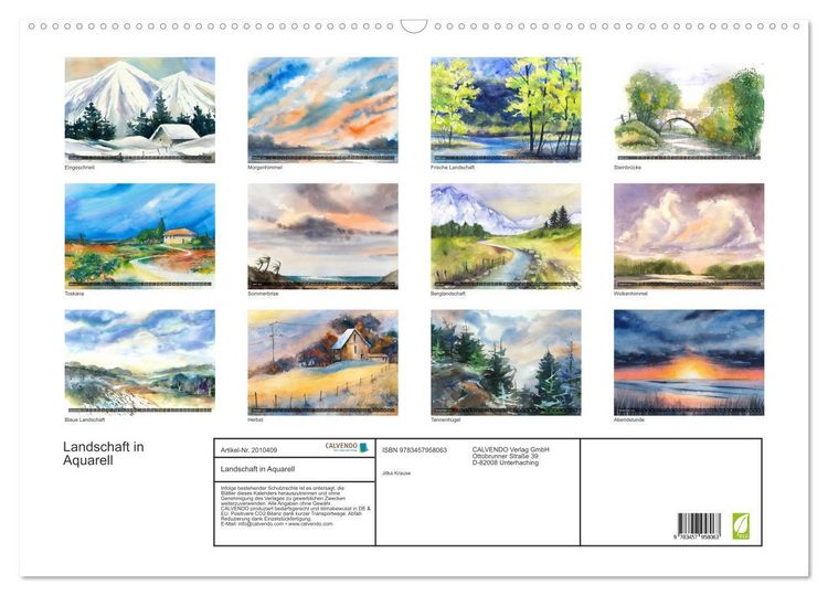 Produktbild: Landschaft in Aquarell (Wandkalender 2026 DIN A2 quer), CALVENDO Monatskalender