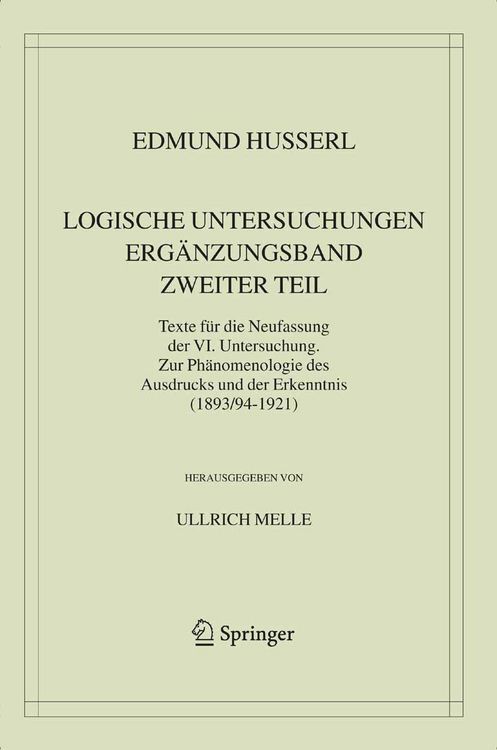 Produktbild: Logische Untersuchungen. Erg&auml;nzungsband. Zweiter Teil.