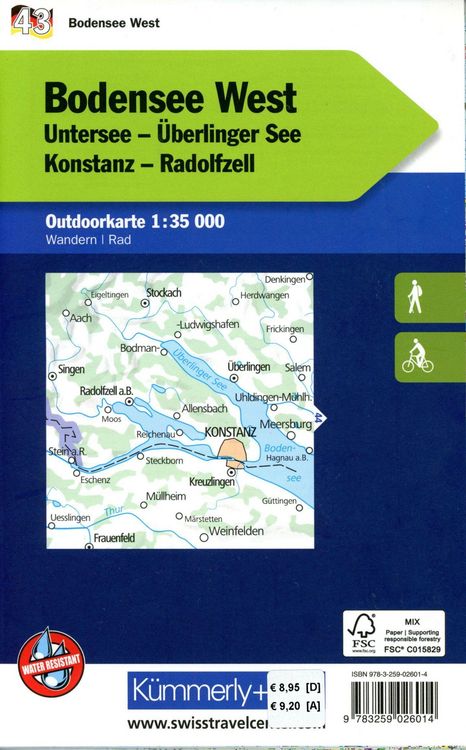 Produktbild: K&uuml;mmerly+Frey Outdoorkarte Deutschland 43 Bodensee West 1:35.000