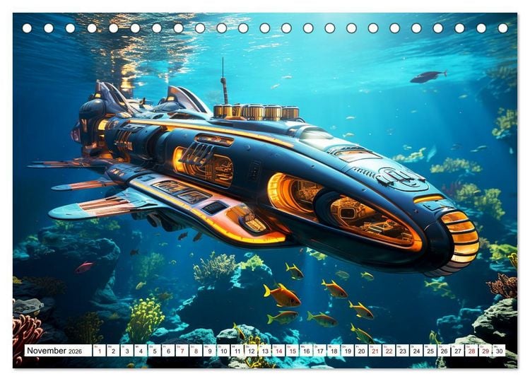 Produktbild: Futuristische U-Boote (Tischkalender 2026 DIN A5 quer), CALVENDO Monatskalender