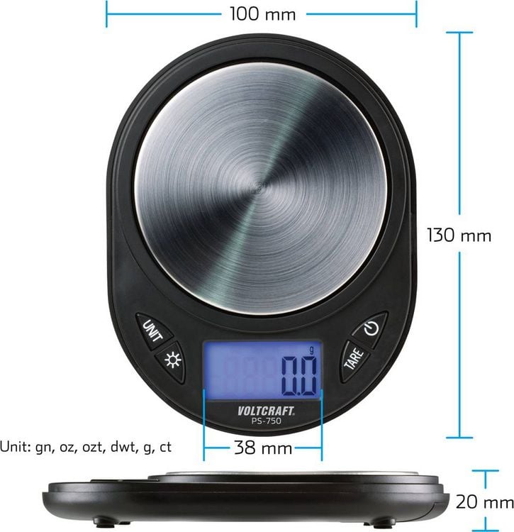 Produktbild: VOLTCRAFT PS-750 Pr&auml;zisionswaage W&auml;gebereich (max.) 750 g Ablesbarkeit 0.1 g batteriebetrieben Schwarz