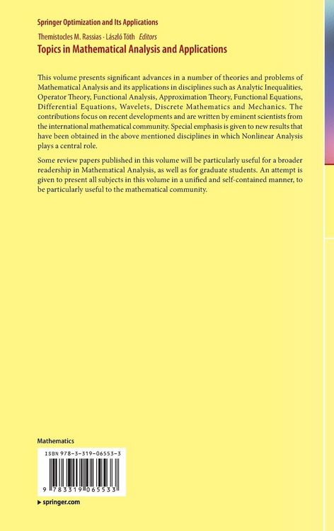 Produktbild: Topics in Mathematical Analysis and Applications